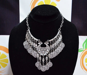 Silver coin Necklace, Tribal Necklace, Boho Necklace, Vintage Jewellery -(01-01-01-01-41)-